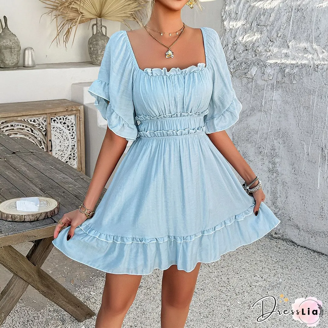 Sexy Striped V-neck Fungus Sleeve Lace-up Nightclub Dress