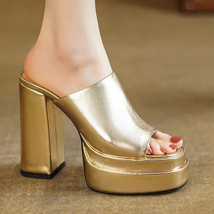 Yyvonne Ultra-High And Waterproof Table Slippers Coarse And Short Side Of The Show A Word High-Sight Cool Drag Woman