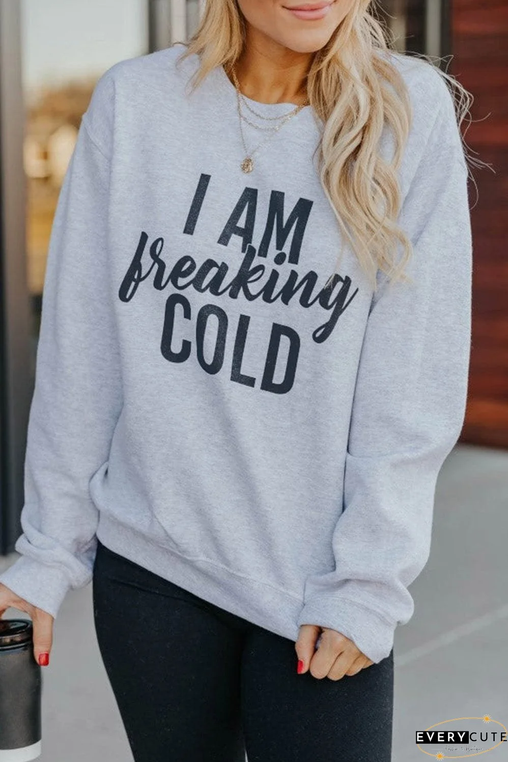 Breaking COLD Gray Letter Graphic Sweatshirt for Fall & Autumn