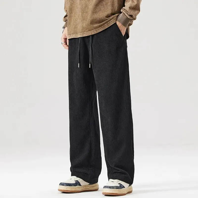Men's Corduroy Lounge Trousers &ndash; Soft Relaxed Drawstring Comfort &ndash; Black