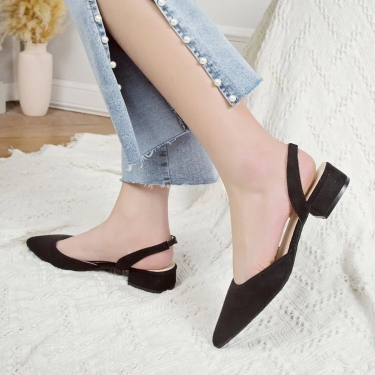 2020 Hot Sandalia Feminina Short heel with low heel High heel Pointed shallow mouth suede sandals Women word buckle Single shoes