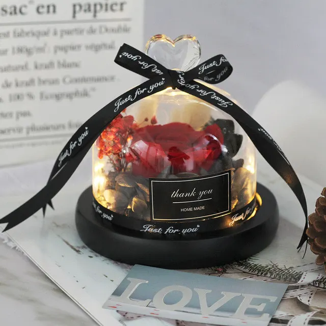 Tegooe DuHouse Forever Roses Preserved Real Flowers in Glass Dome Eternal Flower Gift for Her Valentines Day Anniversary B...