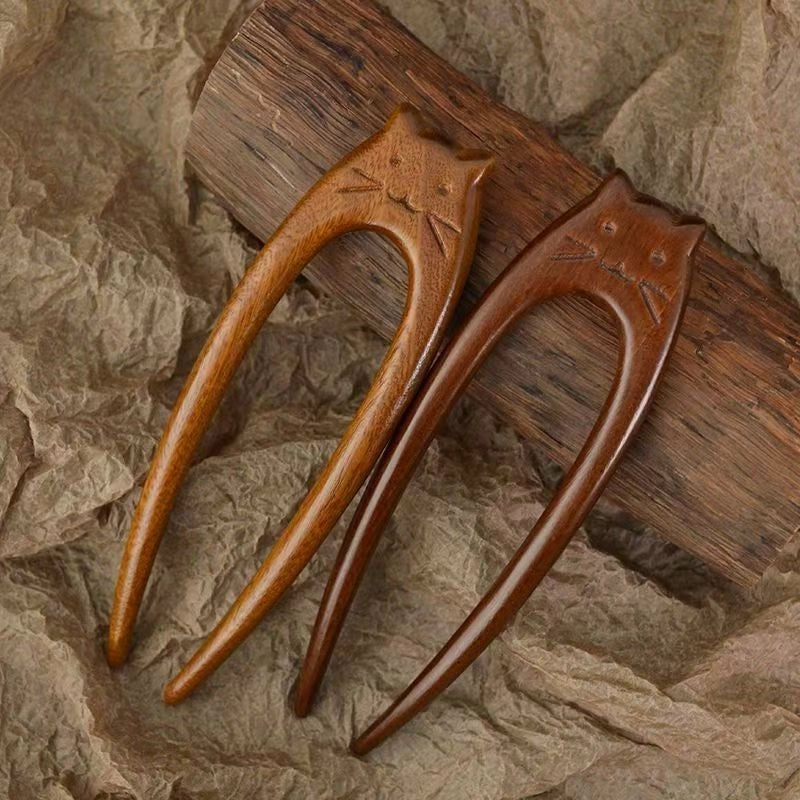 Women’s Chinoiserie Retro Ethnic Style Cat Wood Hairpin