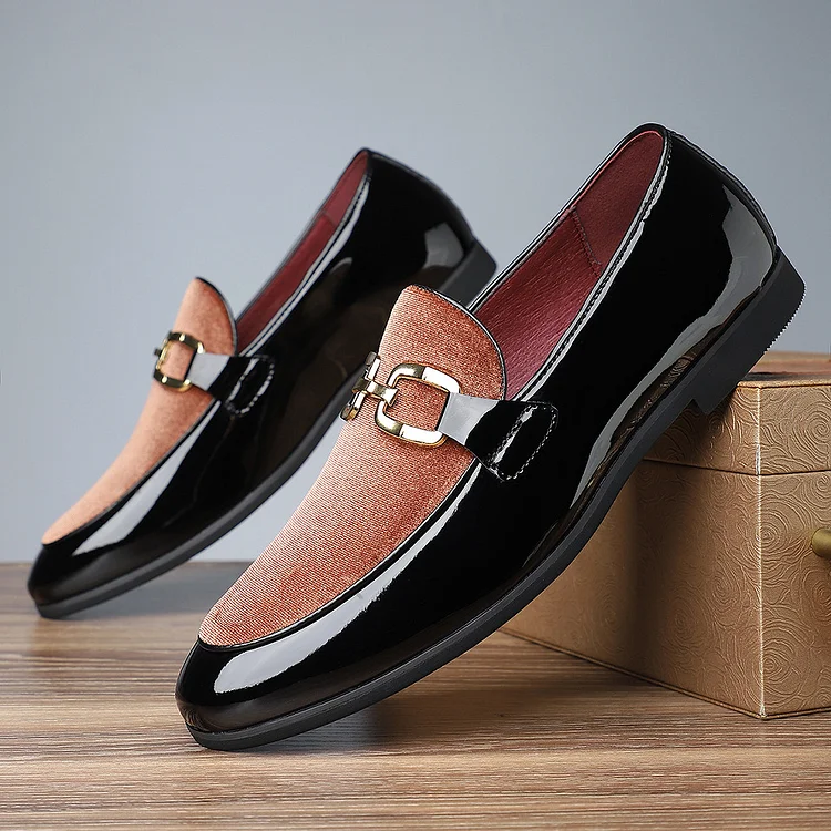 Men's Shiny Suede & Patent Leather Casual Loafer Shoes