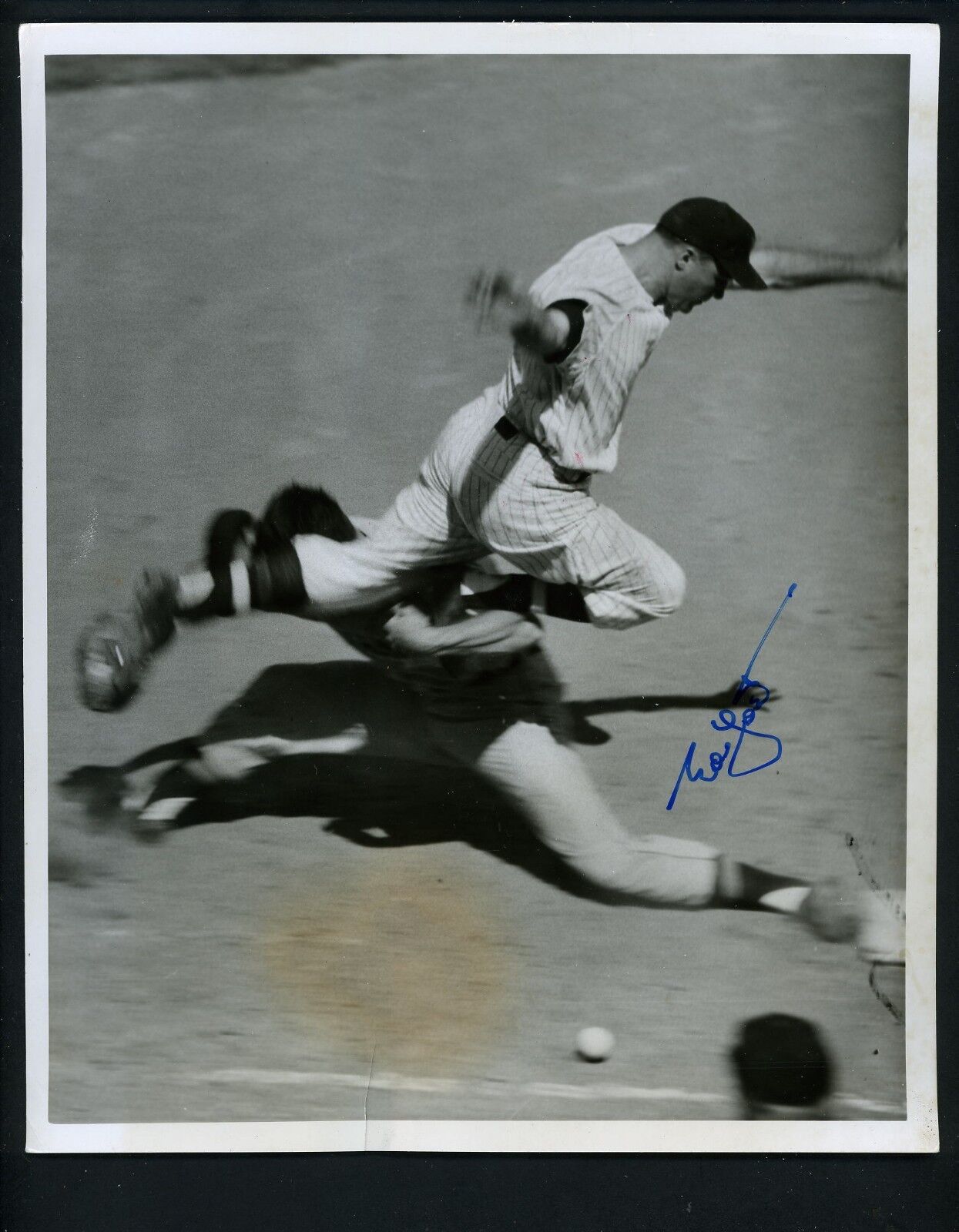 Eddie Yost SIGNED circa 1950's great game action Press Photo Poster painting Washington Senators