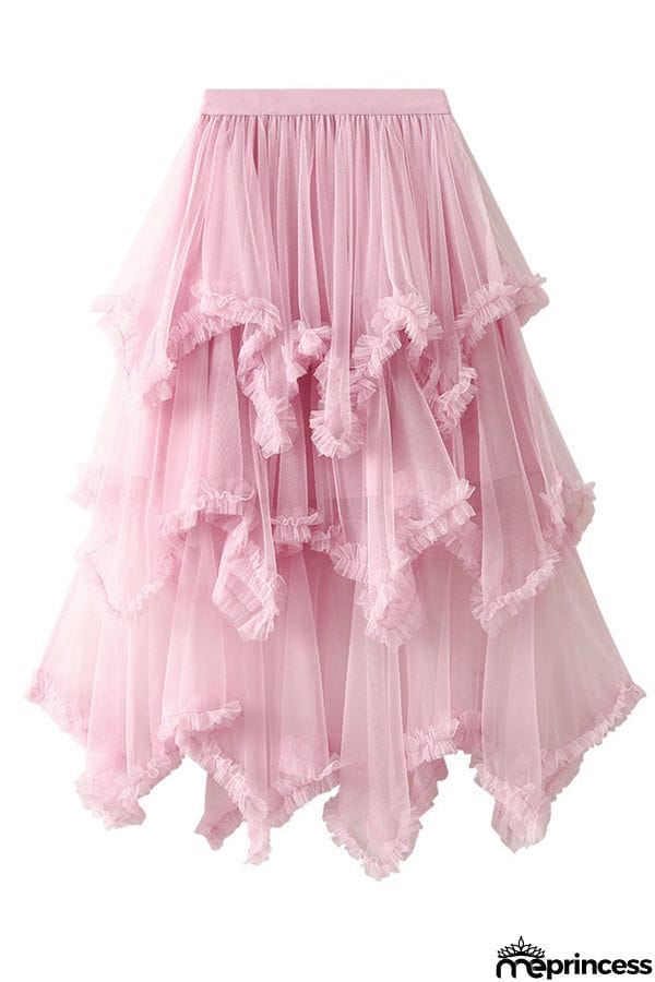 Cake skirt mid-length high waist big swing fluffy fairy gauze dress long skirt