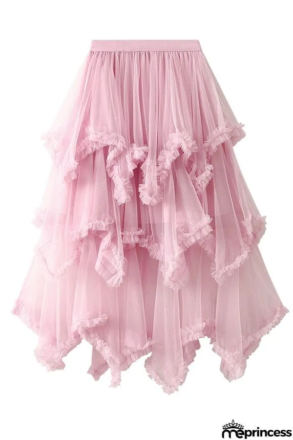 Cake skirt mid-length high waist big swing fluffy fairy gauze dress long skirt