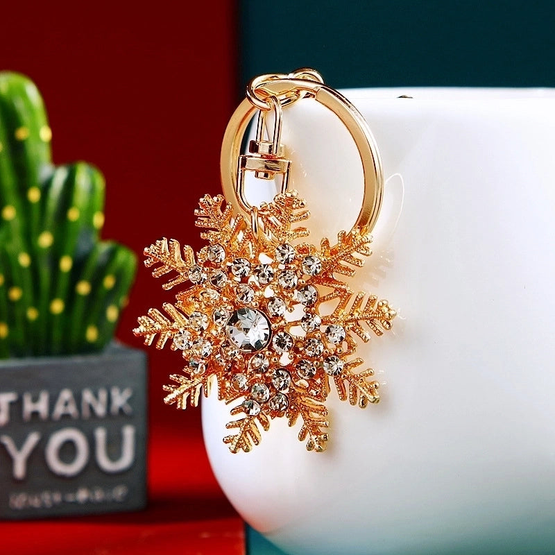 Korean Style Snowflake Alloy Inlay Rhinestones Christmas Women’s Bag Pendant Keychain