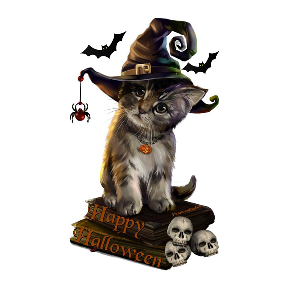 

40*40CM - 11CT Stamped Cross Stitch - Witch Cat, 501 Original