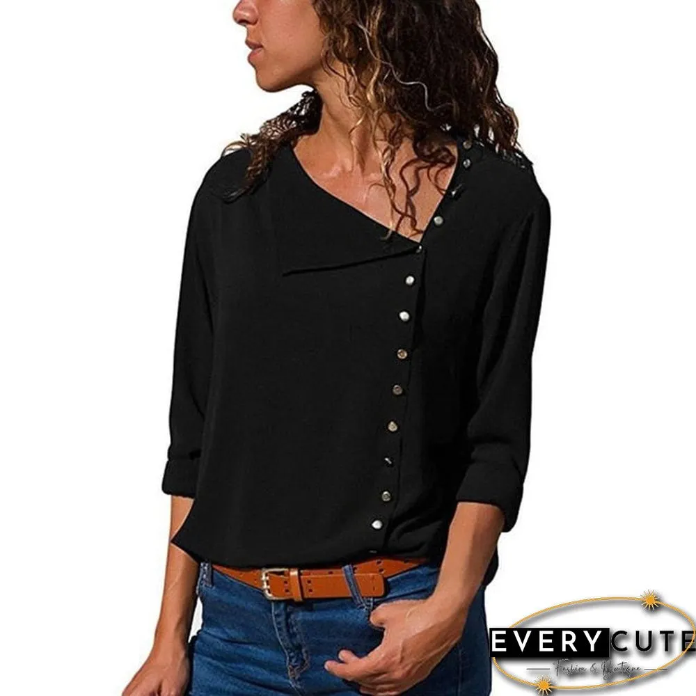 Womens tops and blouses-fashion long sleeve-skew collar chiffon blouse casual plus size
