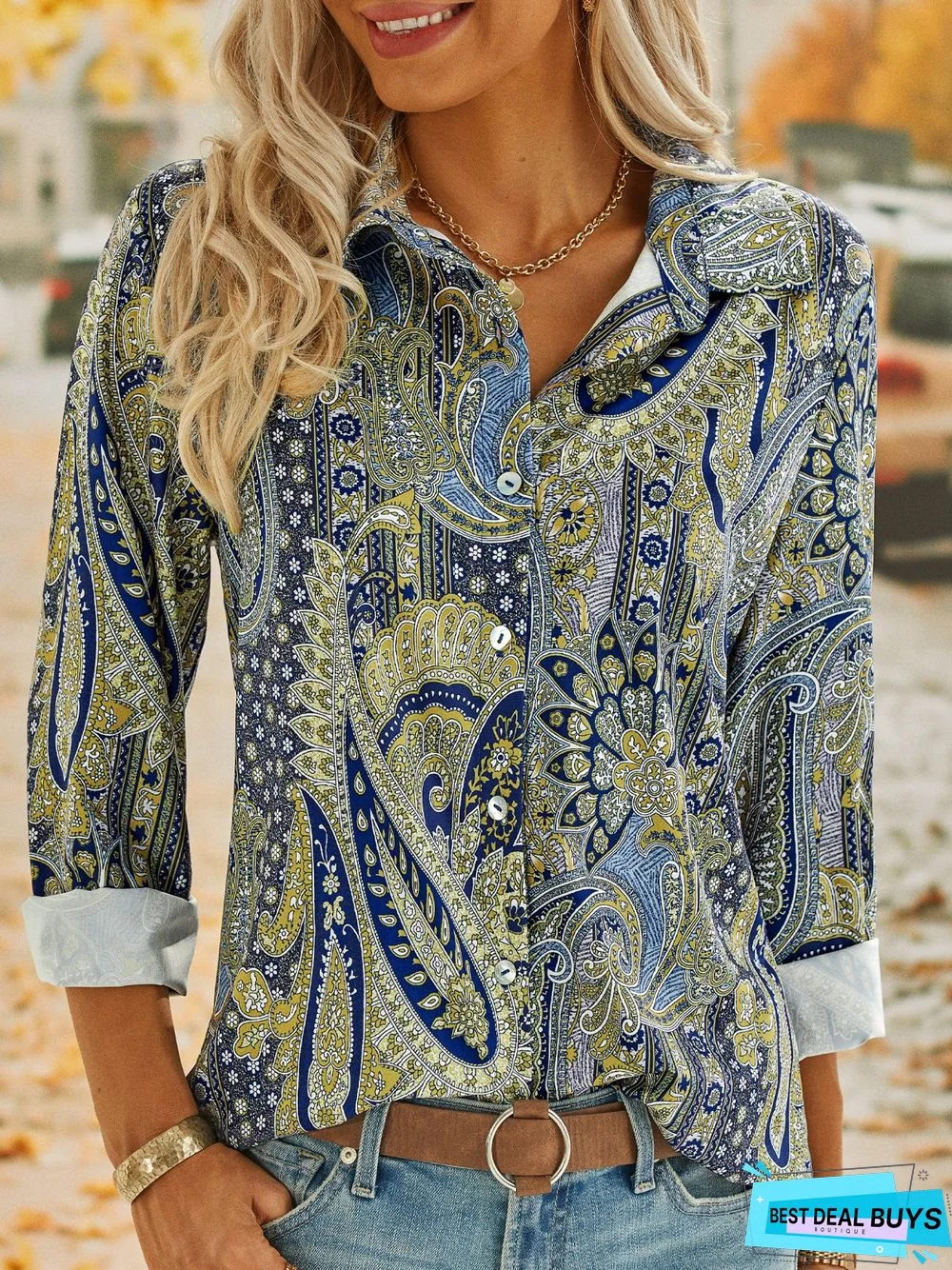 Shirt Collar Paisley Vintage Blouse