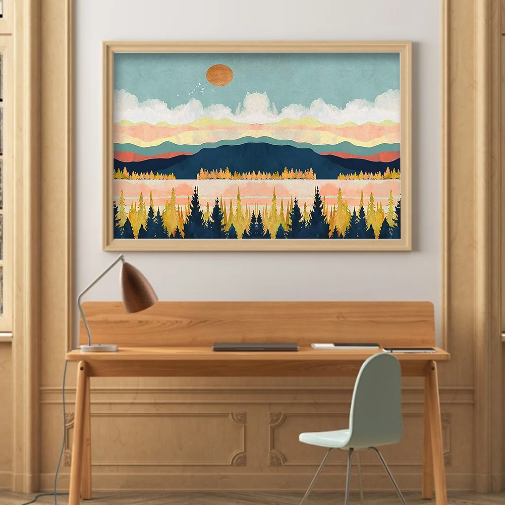 DIY Stamped Cross Stitch 11CT Full Embroidery 40*50cm - Sunset Over Distant Mountains