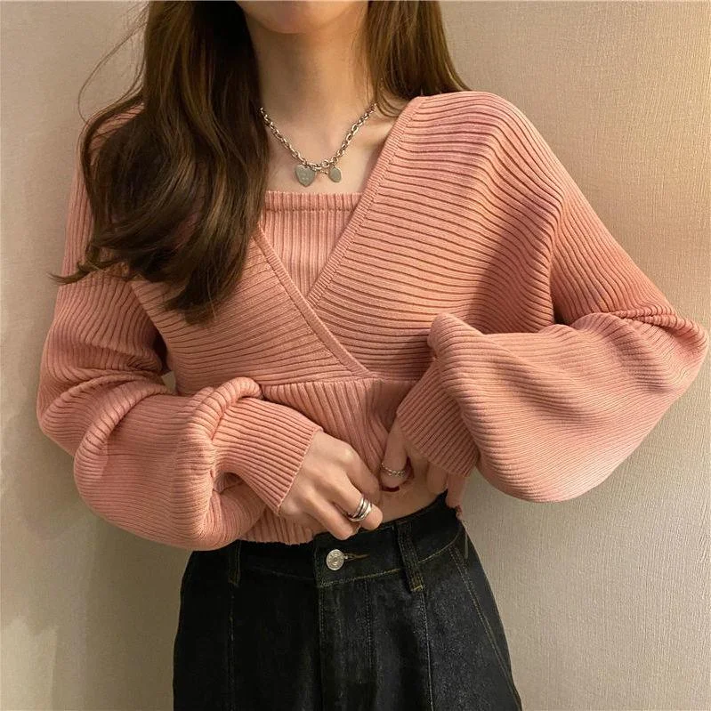 PENERAN Pullovers Women Knitting Elegant Solid All Match Ladies Casual Korean Style Daily Loose Design Spring Fashion Popular College 1029
