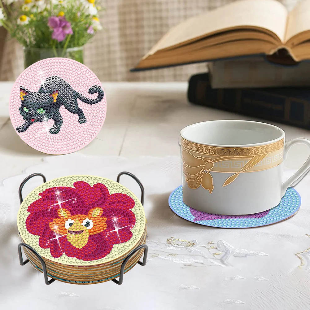 8pcs DIY Dragon Diamond Painting Art Coaster Kit Acrylic Round Diamond Painting DIY Coaster