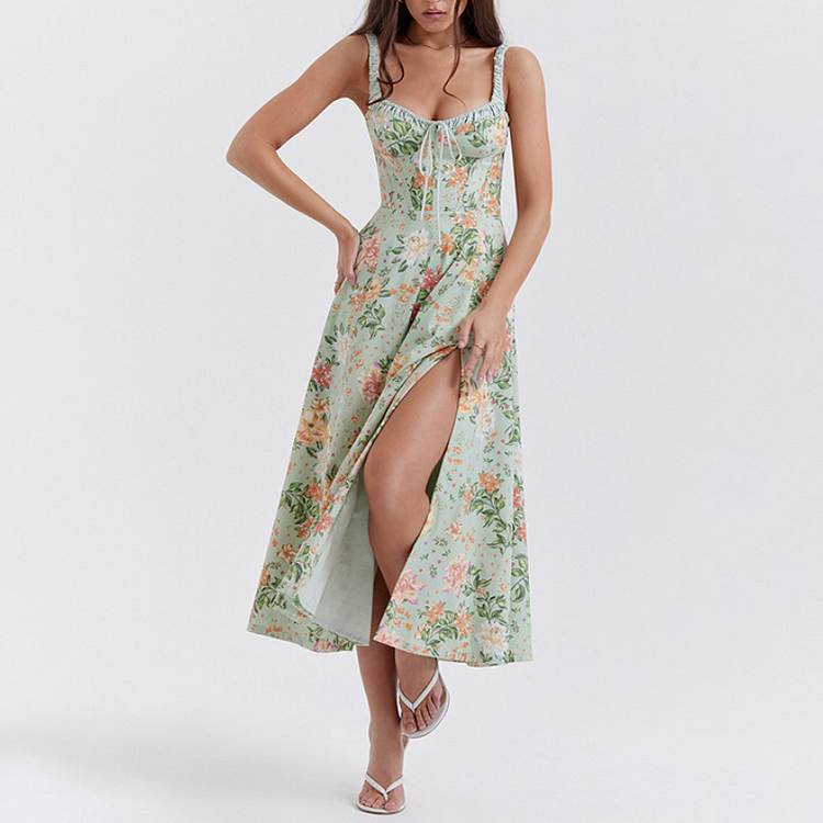 Sexy Slit Floral Sling Dress