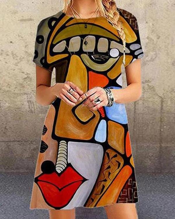 Women's Shift Dress Print Short Mini Dress
