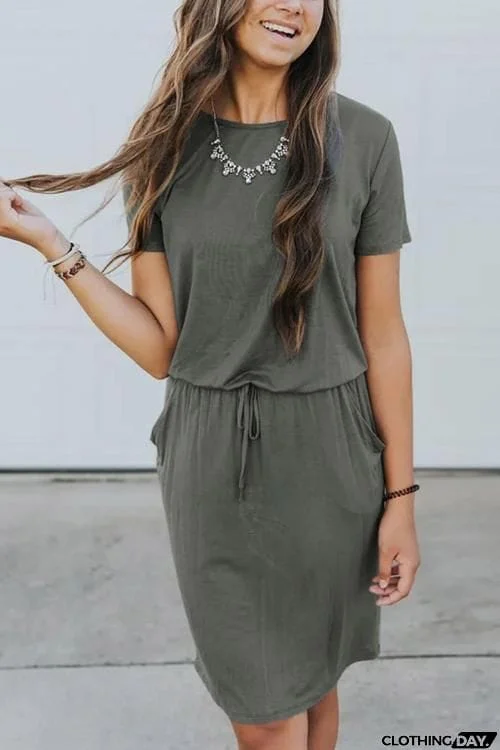 Drawstring Pockets Mini Dress
