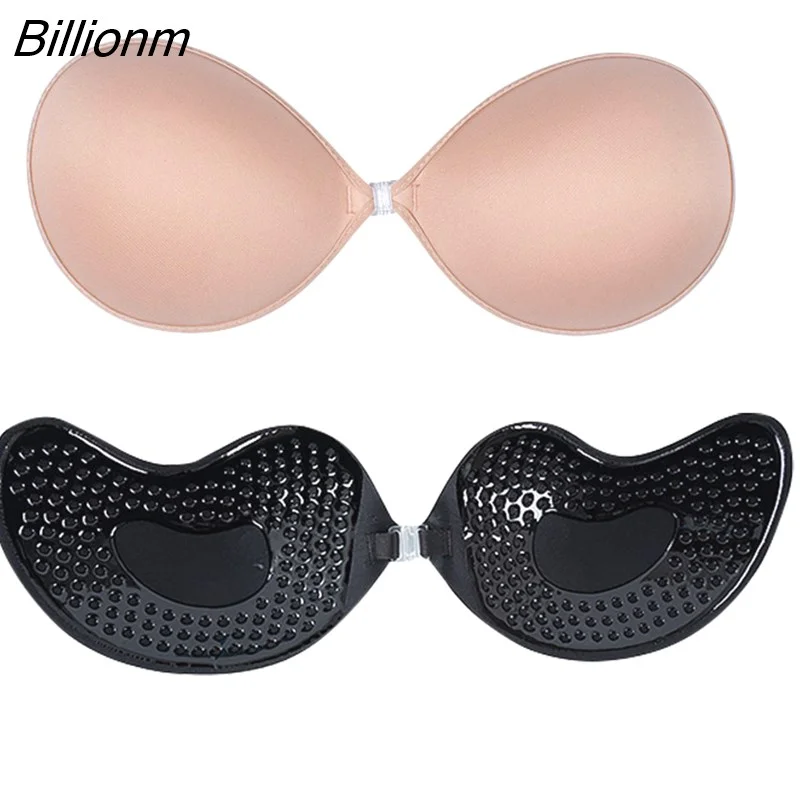 Billionm Sexy Women Invisible Push Up Bra Self-Adhesive Silicone Bust Front Closure Sticky Bra Black Skin Backless Strapless Bra