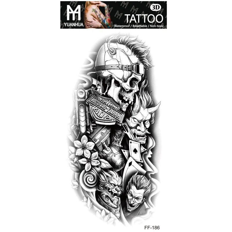 Sdrawing Forest Tattoo Sticker for Men Women Children Tiger Wolf Death Skull Temporary Tattoo Fake Henna Skeleton King Animal Tatoo