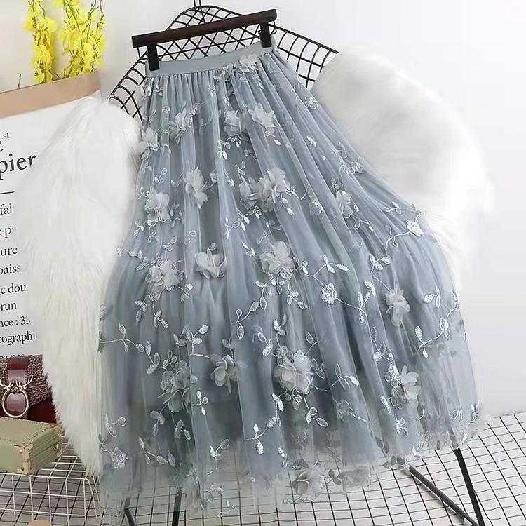 Elegant Embroidered Mesh Skirt