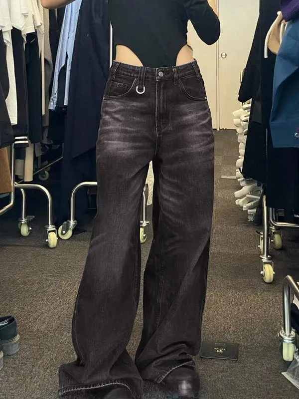 Brownm Vintage Washed Baggy Boyfriend Jeans