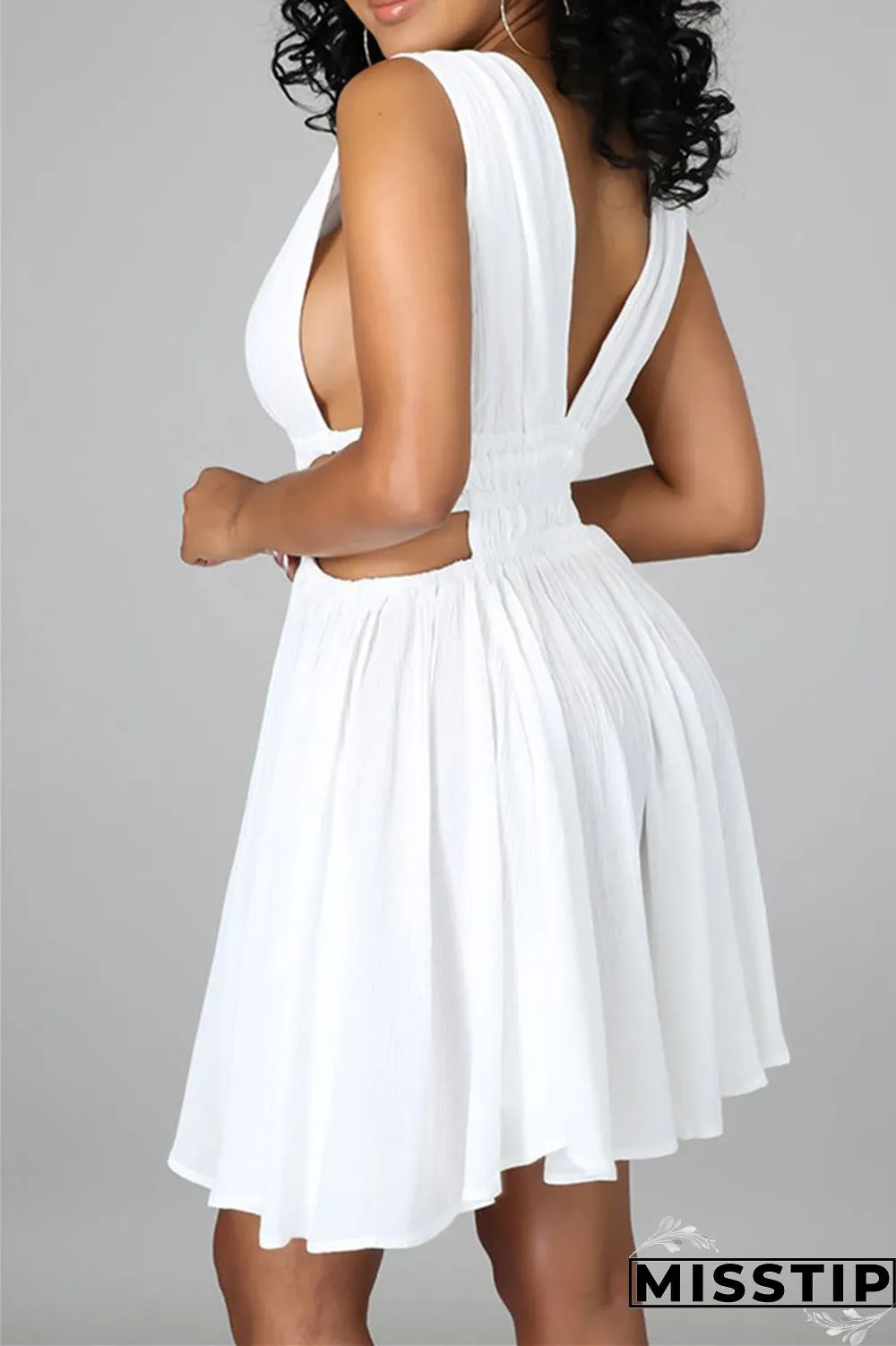 Blue Sexy Casual Solid Hollowed Out Backless V Neck Sleeveless Dress