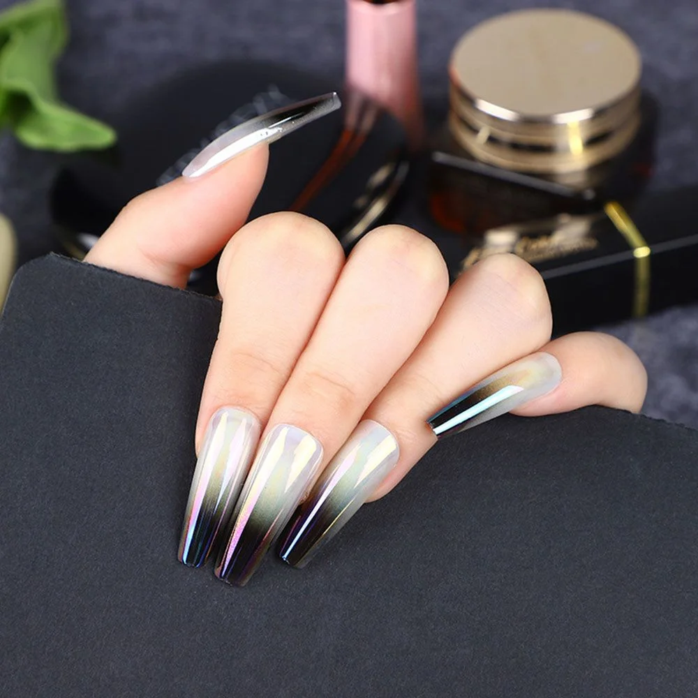 Ballerina Coffin False Nails Chrome Lavender Purple Press On Fingernails Fake Nails Extra Long Ladies Designed Tips for Finger-Nail Inspo