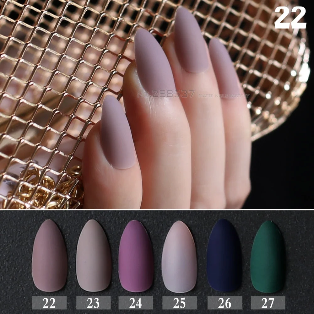 New Matte False Short Pointed Soft Pink Nude Red Black Blue fake stiletto nails full cover Pure colour candy Purple Khaki White-Nail Inspo