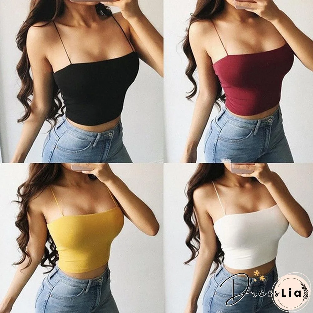 Fashion Summer Women Sexy Camis Crop Top Spaghetti Strap Tank Top Sleeveless Shirt Slim Fitness Bralette Tops Strap Skinny Vest Camisole