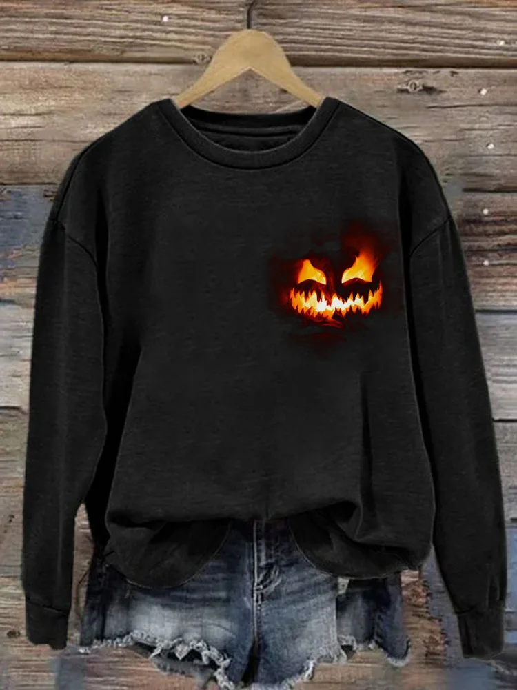 Comstylish Women's Halloween Ghost Face Print Long Sleeve Sweatshirt