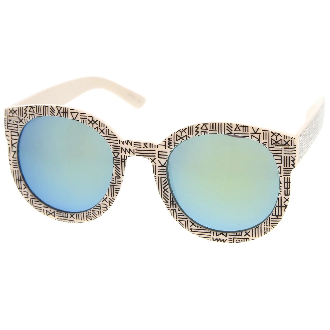 Women 's Oversize Printed Colored Mirror Lens P3 Round glasses 52mm