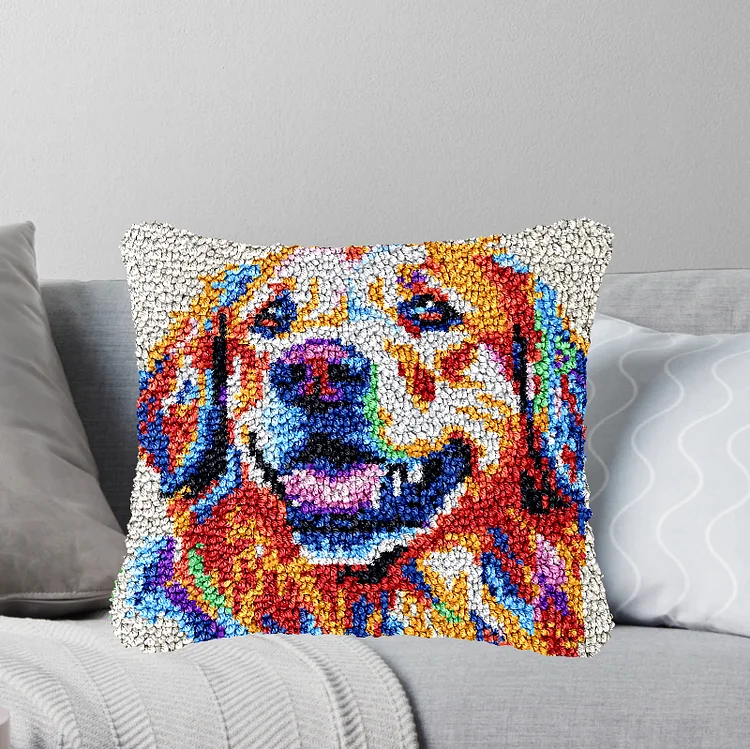 Colorful Labrador Dog Pillowcase Latch Hook Kit for Adult, Beginner and Kid veirousa
