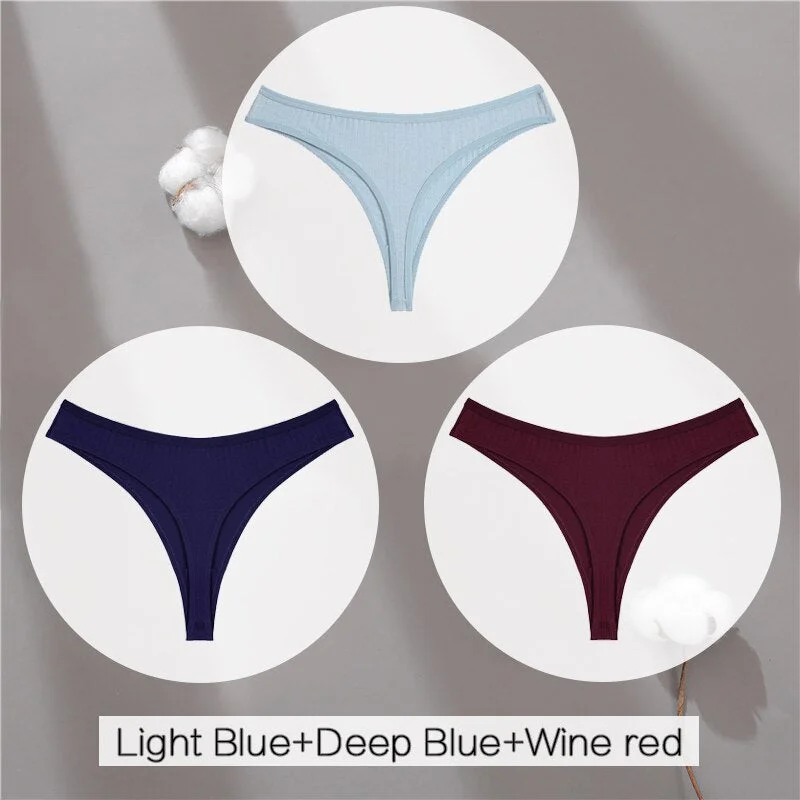FINETOO Cotton Thongs Women 3Pcs/set Soft T-back Underpants S-XL Ladies G-string Underwear Low Waist Cotton Panty Lingerie New
