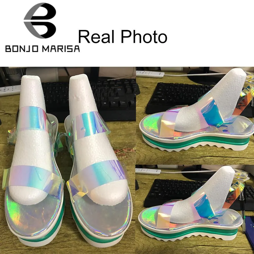 On Sale Dropshipping Open Toe Multicolor PVC Platform Wedges Leisuse Casual Beach Sandals For Women Colorful Thick Sole Shoes