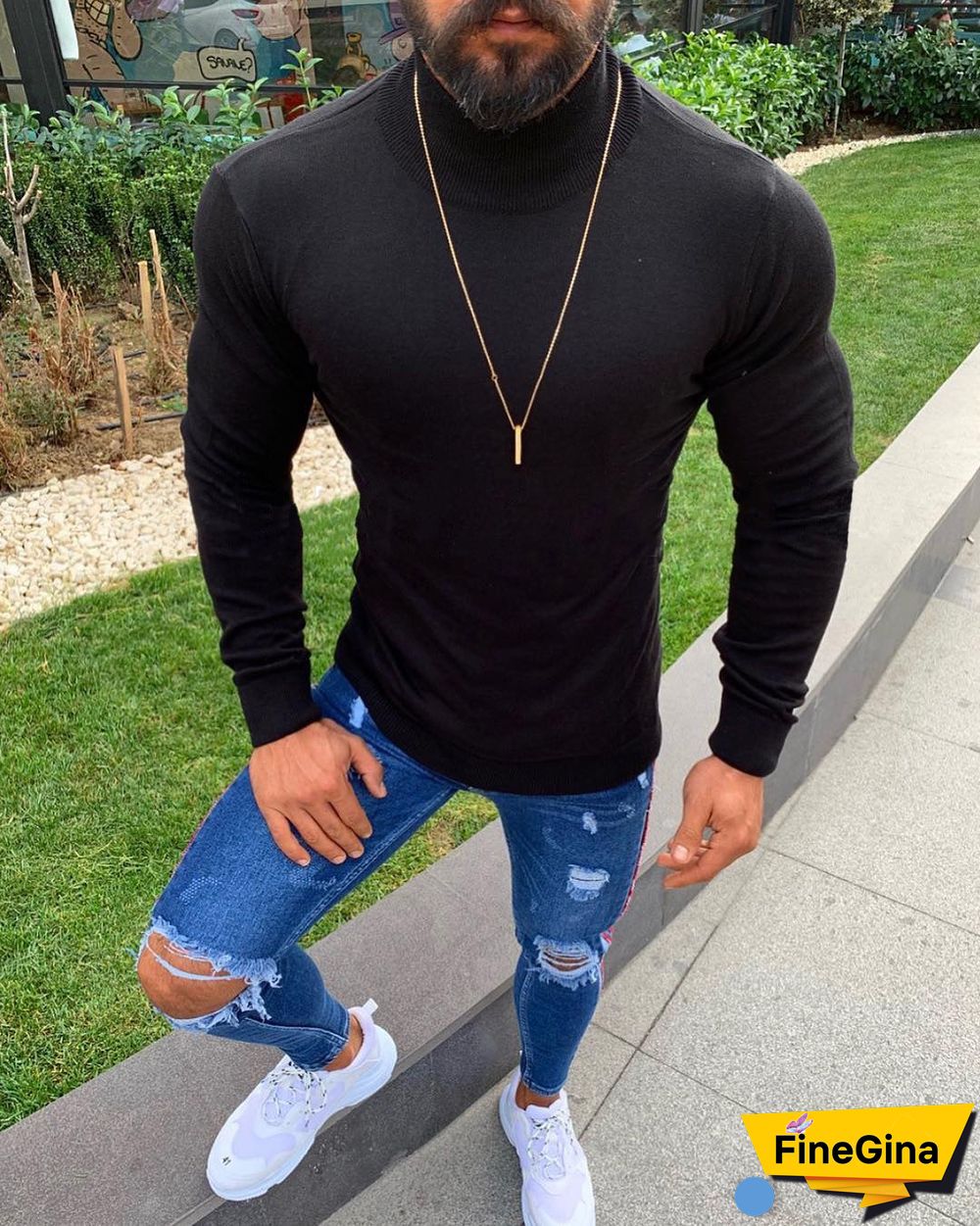 Slim Fitting Long Sleeve Round Neck Pullover Sweater Top Sweater Male