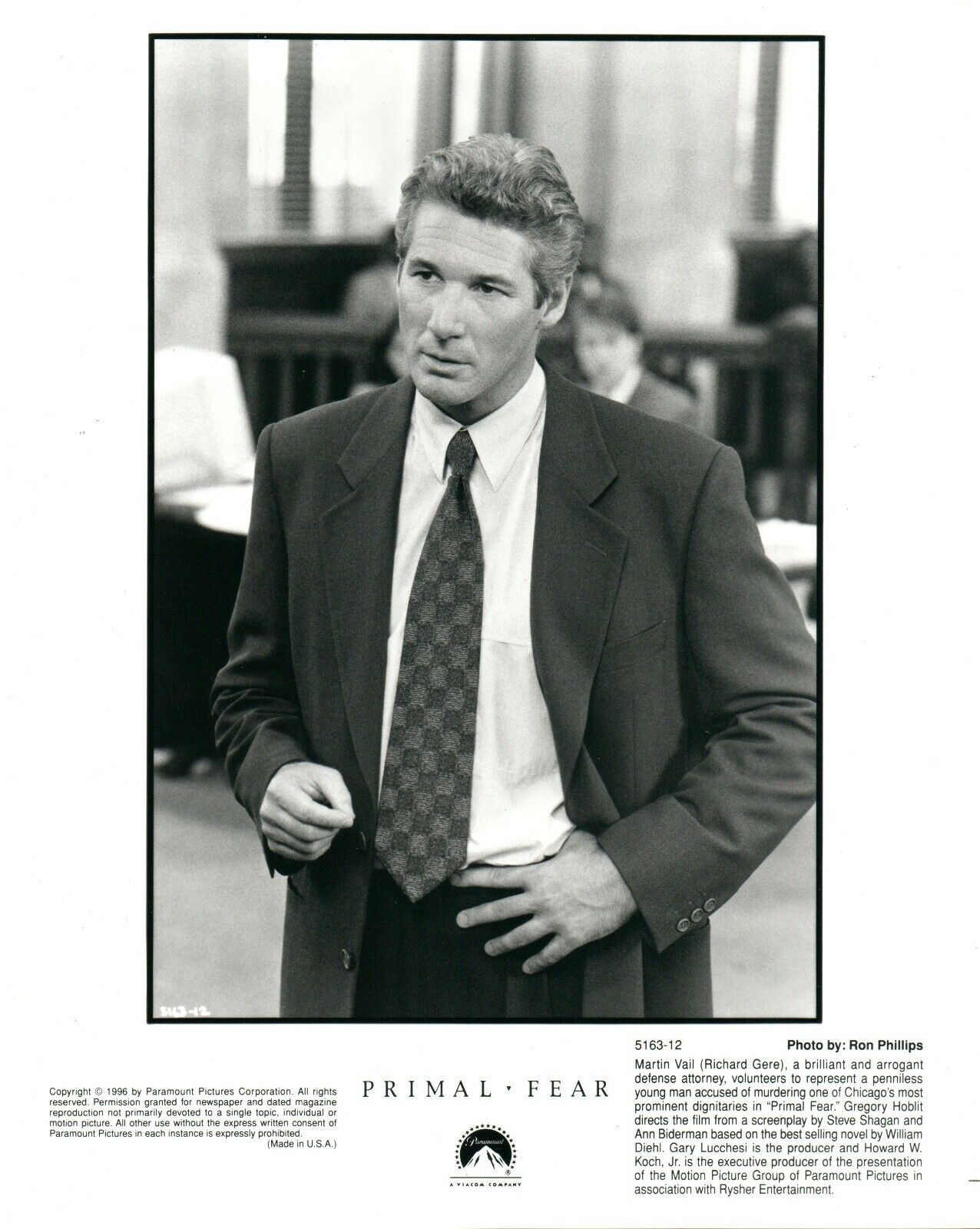 RICHARD GERE Actor 8x10 Promo Press News Photo Poster painting 1996 Primal Fear Movie