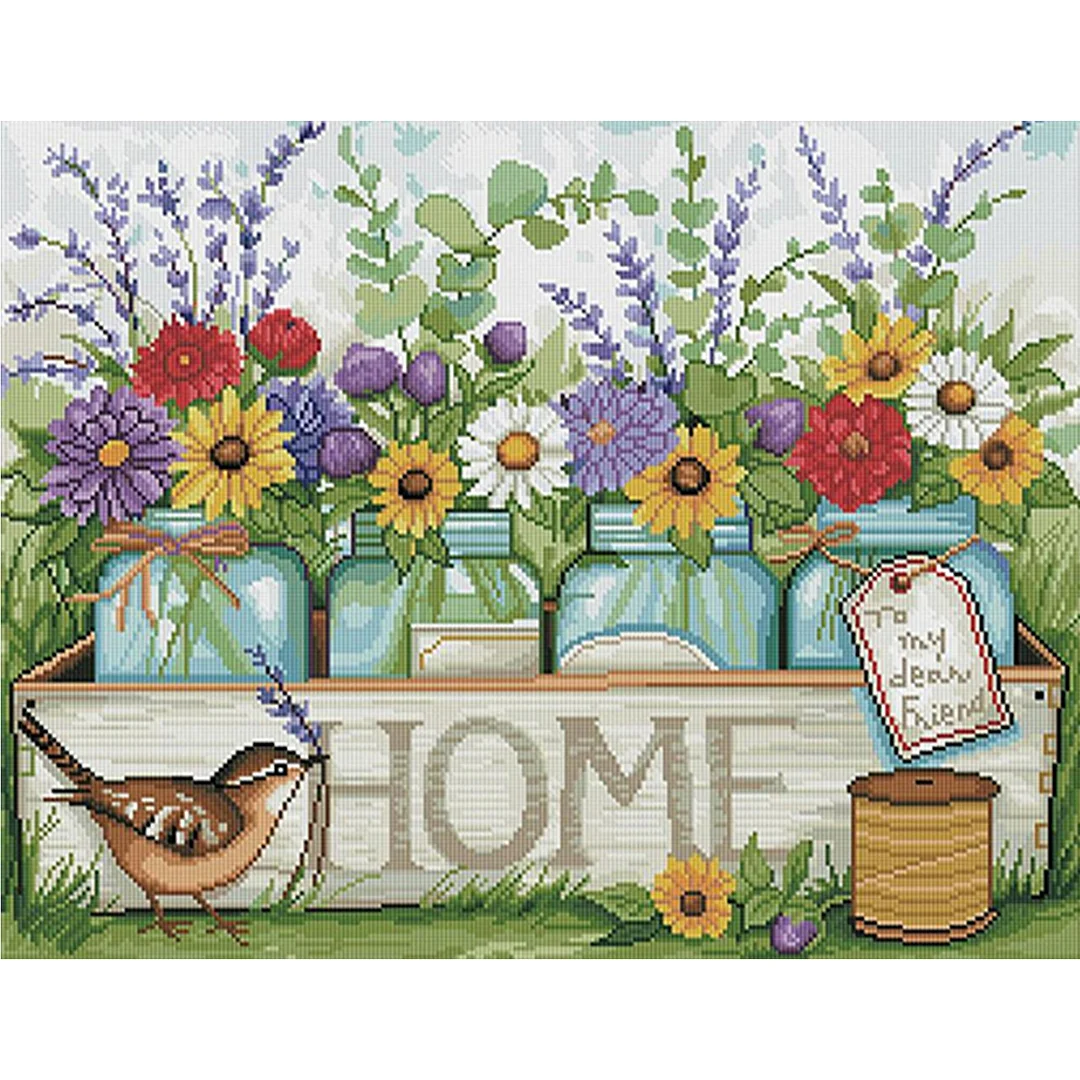 Home Vase and Bird Full 11CT DIY Stamped Cross Stitch Kits 50x40cm Home Decor