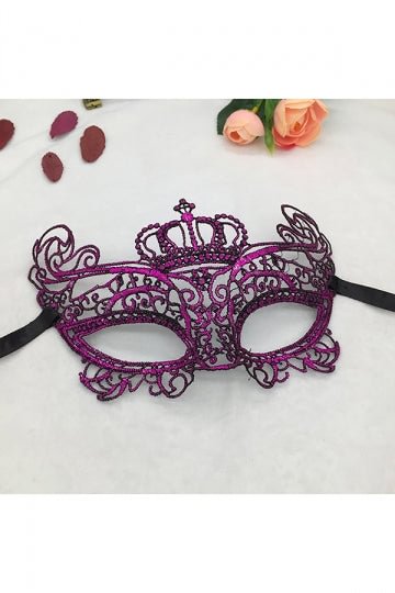 Crown Lace Half Face Eyes Mask For Halloween Masquerade Party Purple-elleschic