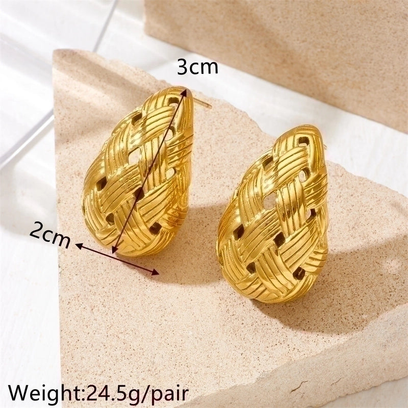 1 Pair Lady Water Droplets Plating Inlay Stainless Steel Artificial Diamond 18K Gold Plated Ear Studs