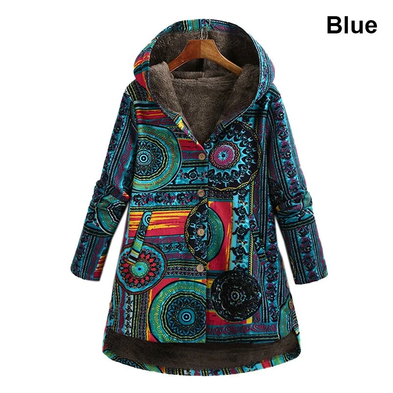 2021 Women Winter Long Hooded Pockets Oversized Floral Printed Loose Casual Jackets Button Comfort Long Sleeve Parkas Coats