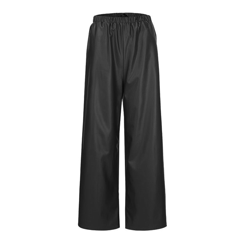 2022 Women' s PU Leather Trousers ZANZEA Autumn Fashion OL Wide Leg Pants PalazzoOversized Casual Solid Bottoms Femme Pantalon