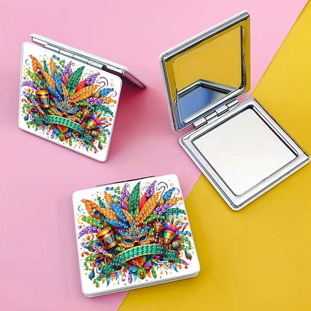 Mask-1 DIY Special Shaped Diamond Painting Compact Mirror Kits Diamond Art Painting Pocket Mirror for Beginners Adults Art Craft Woman Gifts