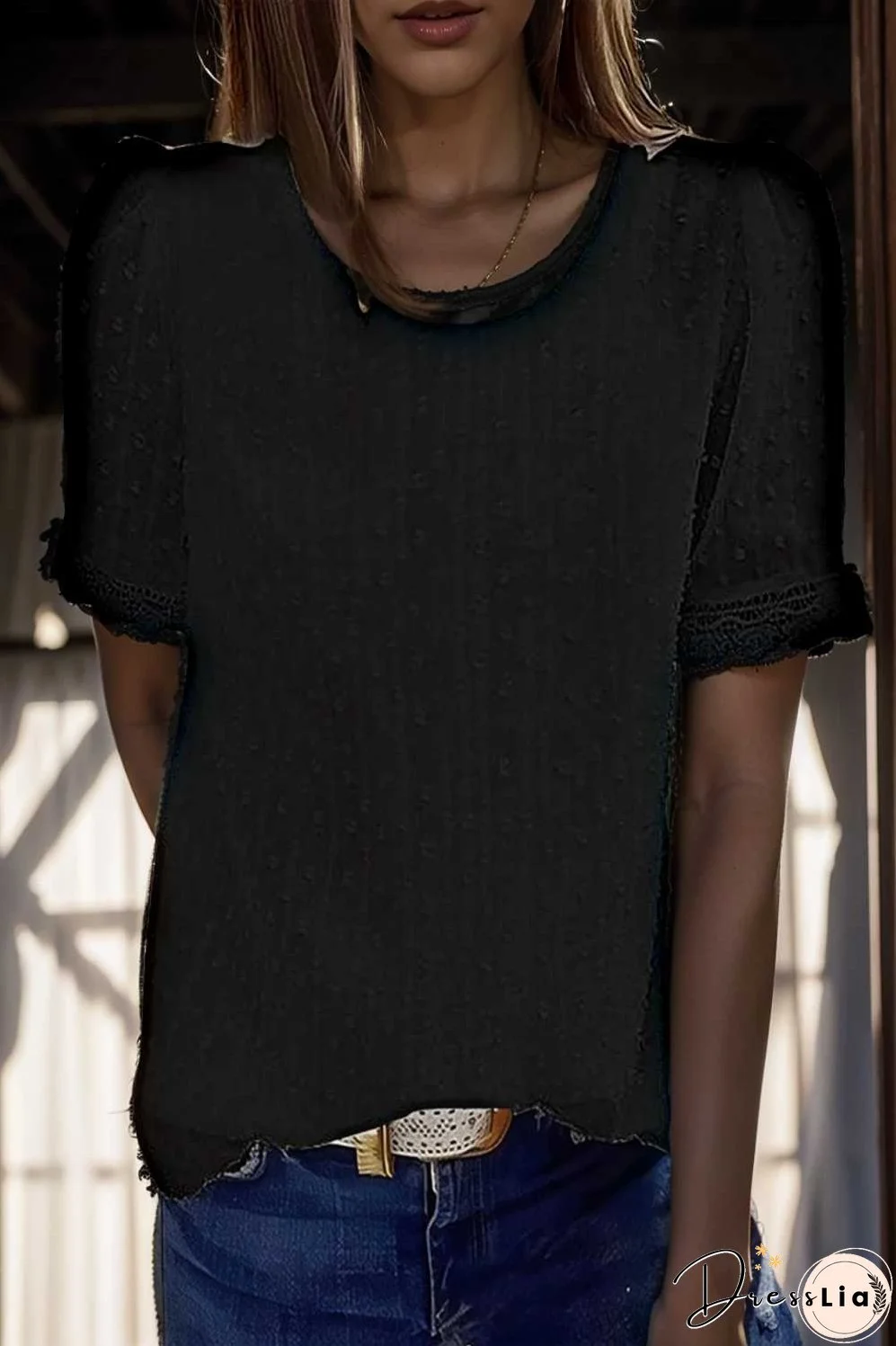 solid chiffon round neck short sleeve top