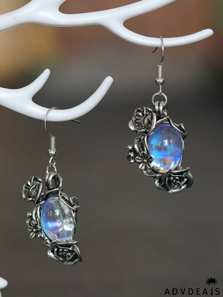 Gemstone Decor Flower Drop Earrings