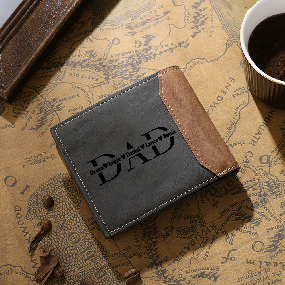 5 Names - Personalised Dad Billfold Wallet Custom Name & Photo & Text Leather Wallet Father's Day Gifts-Jessemade AU