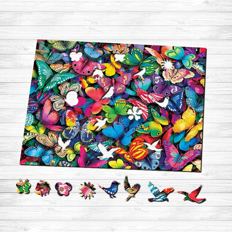 Jeffpuzzle™-JEFFPUZZLE™ Colorful Butterflies Wooden Puzzle