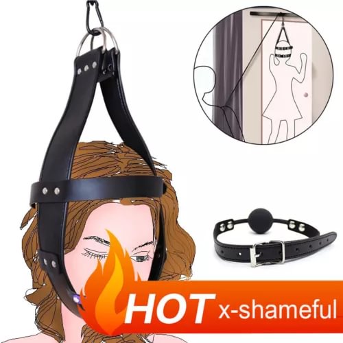 pornhint Pornhint Leather Suspension Head Hood Mouth Gags Games Restraint Hanging Binding Couples Libido