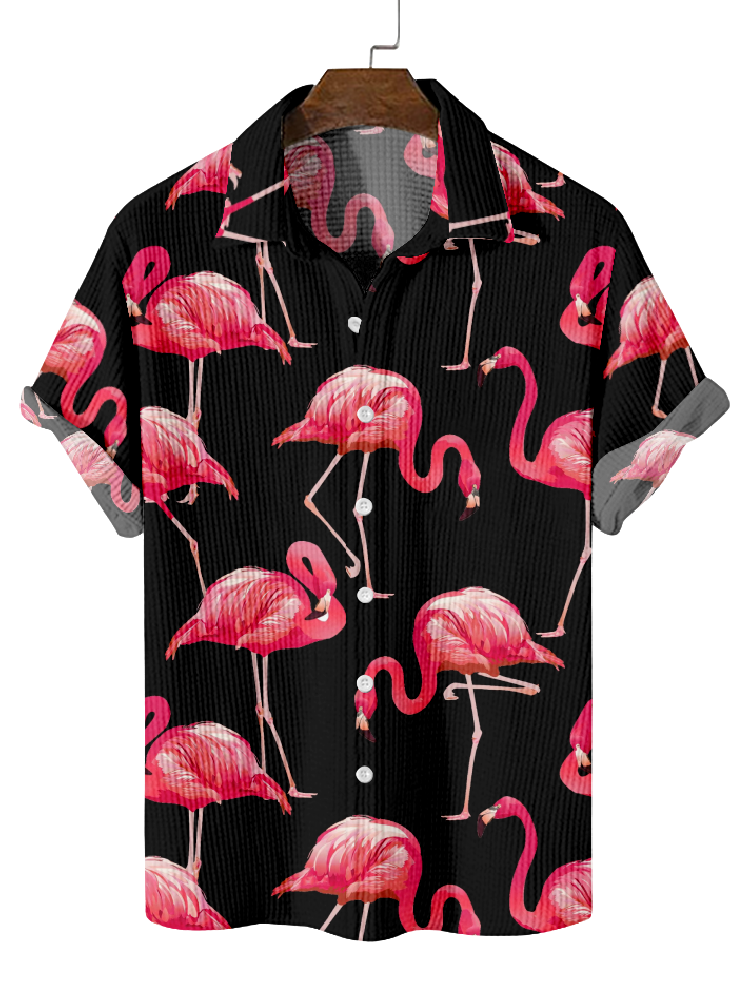 Men's Breathable Waffle Hawaiian Collection Short Sleeve Shirt  0758
