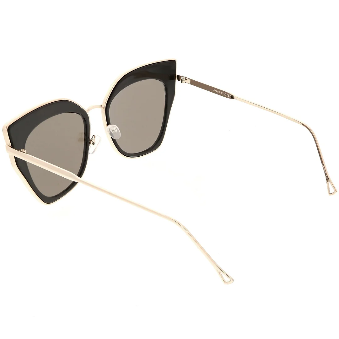 Oversize Pointed Cat Eye glasses Slim Metal Nose Bridge Square Colored Mirror Lens 58mm