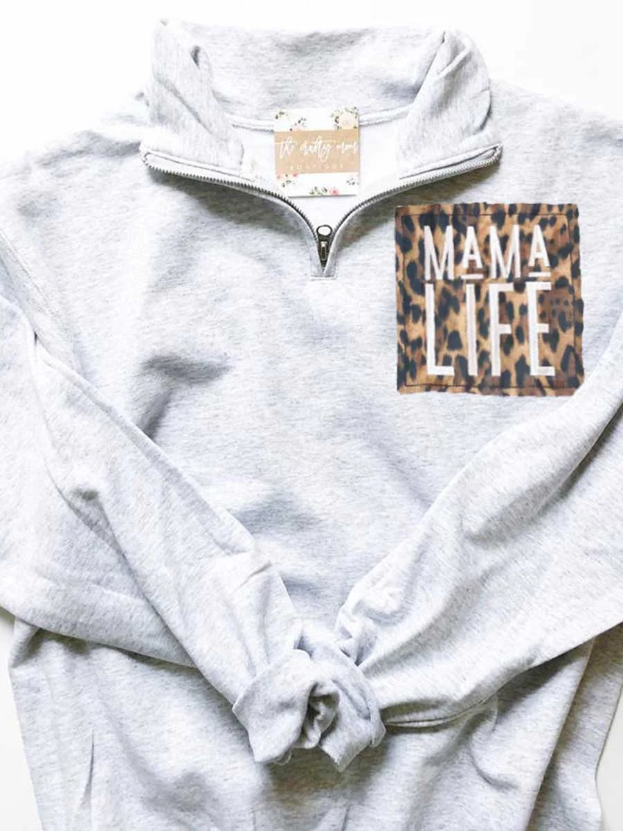Leopard MAMA LIFE Zipper Neck Sweatshirt